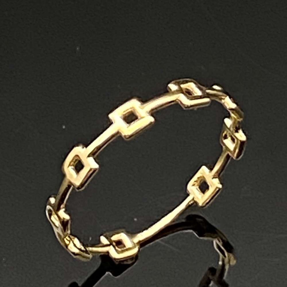 Solid Real 14K Yellow GoldSquare Station Band Ring
